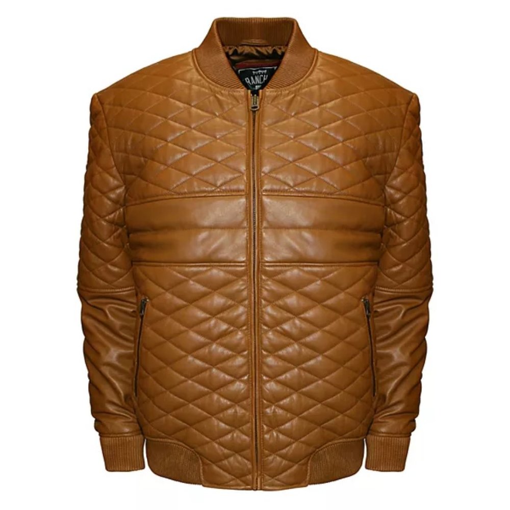 Men's Franchise Club Double Diamond Quilted Lambskin Leather Bomber Jacket